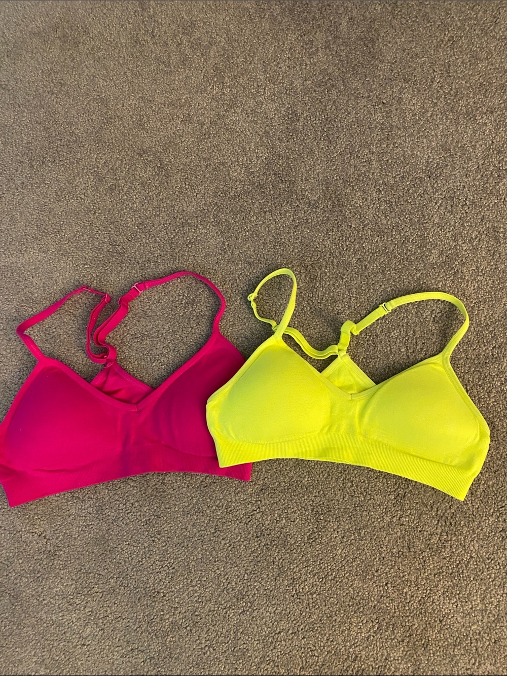Two Seamless Bralettes - Hot Pink and Neon Yellow